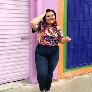 Colorful Cropped Sequin Top - 1XL